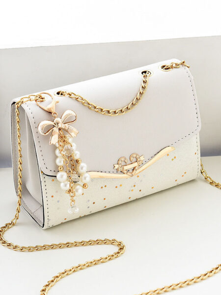 Trendy Fashion Ladies Crossbody Small Square Bag Girls Shoulder Bag Cross Square Tassel Pendant Sequin Embellished PU Polyester