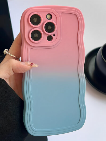 Luxury Gradient Wavy Edge Phone Case For iPhone 15 11 13 12 14 Pro Max X XS XR 7 8 Plus Shockproof Lens Protection Soft Cover