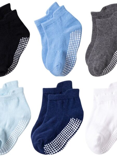 6 Pairs/Lot Cotton Baby Anti-slip Boat Socks For Boys Girls Low Cut Floor Kids Toddler Sock With Rubber Grips For 0-1Years
