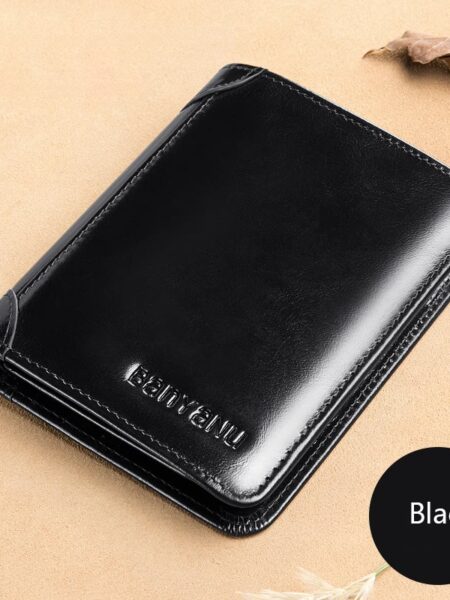 Men's Wallets RFID Blocking Genuine Leather Trifold Business Short Purse Wallet for Men with ID Window and Credit Card Holder