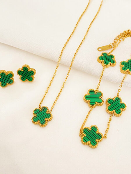 3Pcs Stainless Steel 316L Luxury Plum Blossom Plant Five Leaf Flower Necklace Earrings Bracelet for Women Gift Jewelry Sets