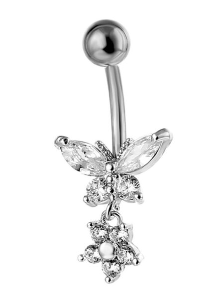Butterfly Zircon Crystal PiercingSteel Navel Piercing Belly Button Ring ZH