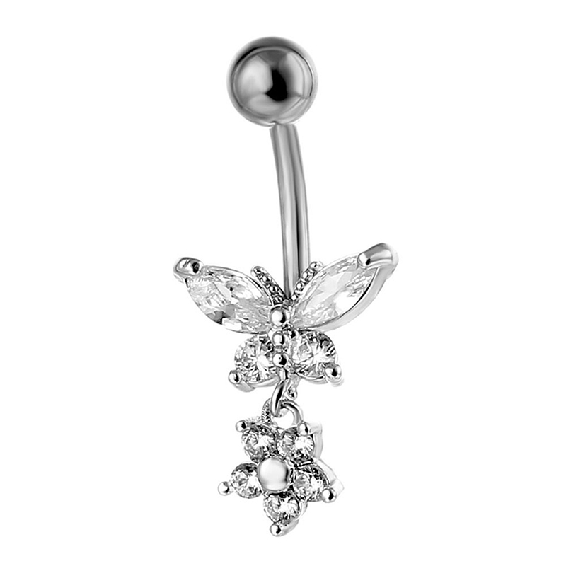 Butterfly Zircon Crystal PiercingSteel Navel Piercing Belly Button Ring ZH
