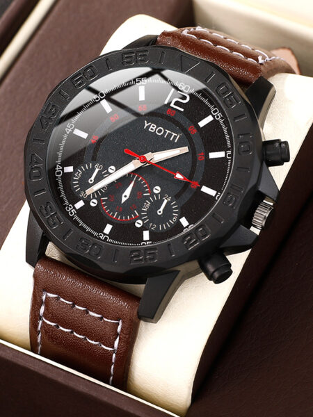 Luxury Men Watches Leather Strap Three Eyes Digital Dial Business Casual Quartz Watch Fashion Sports Man Clock Relogio Masculino