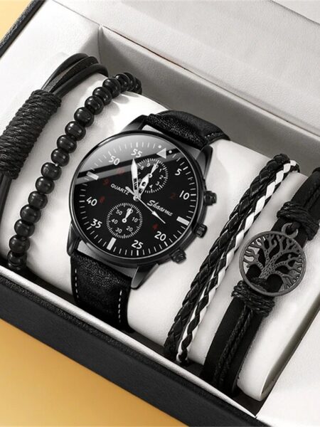 5PCS Set Fashion Mens Sports Watches Man Business Quartz Wristwatch Luxury Leather Bracelet Men Casual Clock Watch