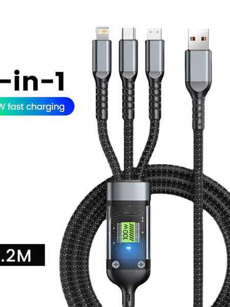 3-in-1 100W 5A Fast Charging USB To Type-C Micro Fast Charger Cable For iPhone 15 14 Samsung Xiaomi Huawei Pd Cable usb cable