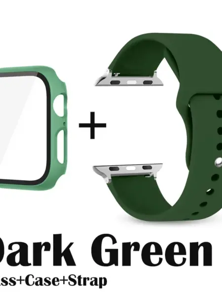 Strap+Glass+Case For Apple Watch 38mm 40mm 44mm 41mm 42mm 44mm 45mm 49mm Silicone Belt Bracelet iWatch Series Se 9 8 7 6 5 Band