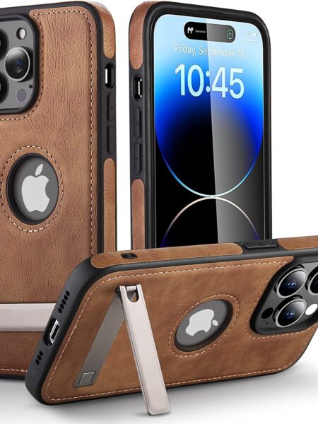 Luxury PU Leather Phone Case with Kickstand for iPhone 15 Pro Max 14 Plus 13 12 11 Mini Soft Grip Luxury Back Cover with Stand