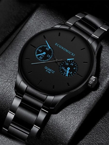 1Pc Men's Fashion Trend Casual Three Eyes Digital Blue Needle Steel Band Quartz Watch To Husband Friends Christmas Birthday Gift