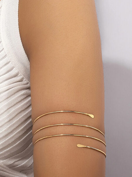 Vintage Simple Adjustable Upper Arm Cuff Bracelet Glossy Gold Plated Metal Armlet for Women Minimalist Open Armband Body Jewelry