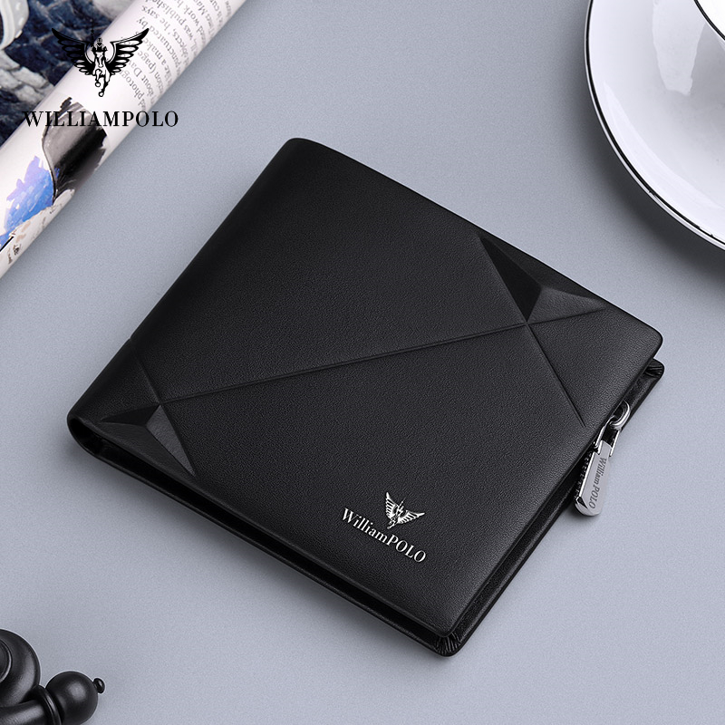 WILLIAMPOLO Luxury Brand Men Wallet Genuine Leather Bifold Wallet Bank Credit Card Case ID Holders Male Coin Purse Pockets