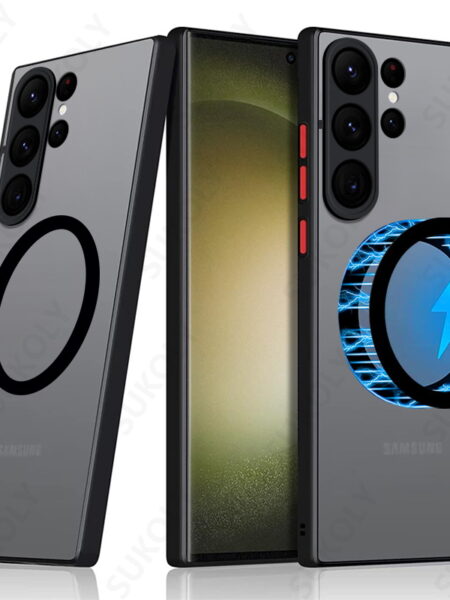 For Samsung Galaxy S23 S24 Ultra S21 S20 FE Frosted Matte Case For Magsafe Wireless Charging Iron Ring Hard Acrylic Phone Cover