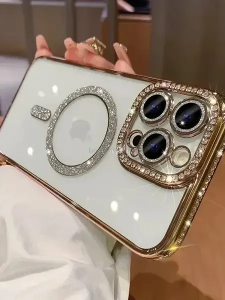 Fashion Glitter Diamond Clear Phone Case For iPhone 15 14 13 12 11 Pro Max 15 Plus Magnetic For Magsafe Wireless Charge Cover