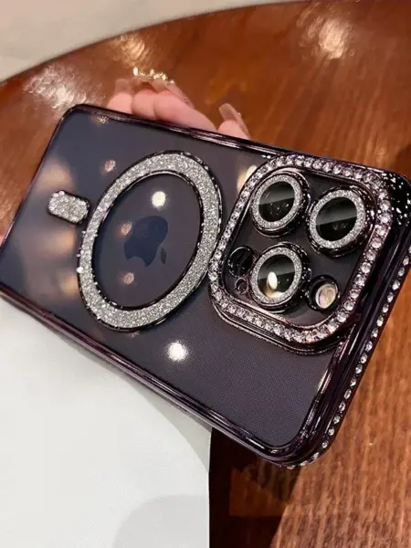 Fashion Glitter Diamond Clear Phone Case For iPhone 15 14 13 12 11 Pro Max 15 Plus Magnetic For Magsafe Wireless Charge Cover