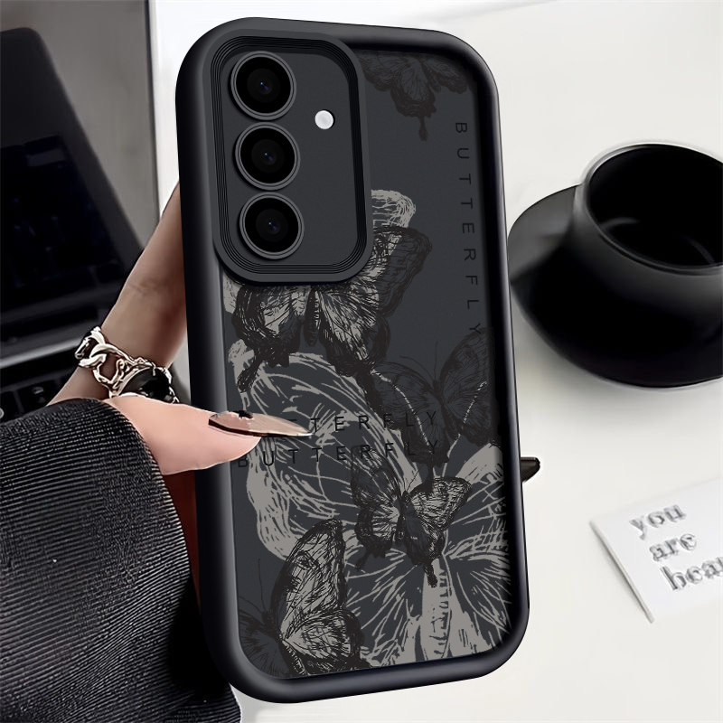 Ink Butterfly Pattern Case For Samsung Galaxy S24 S23 S22 Ultra S21 S20 FE A14 A34 A15 A35 A52 A53 A54 Silicone Phone Cover ???