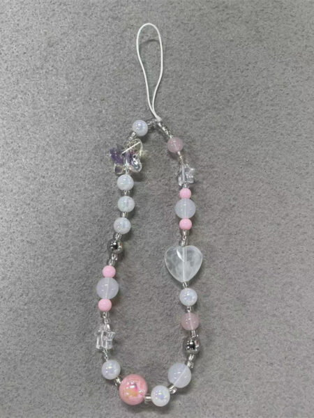 Y2K Glass Flower Bead Phone Strap Charm Chain Knot Cellphone Lanyard Keychain Woman Girl Bag Camera Pendant for Airpods Case