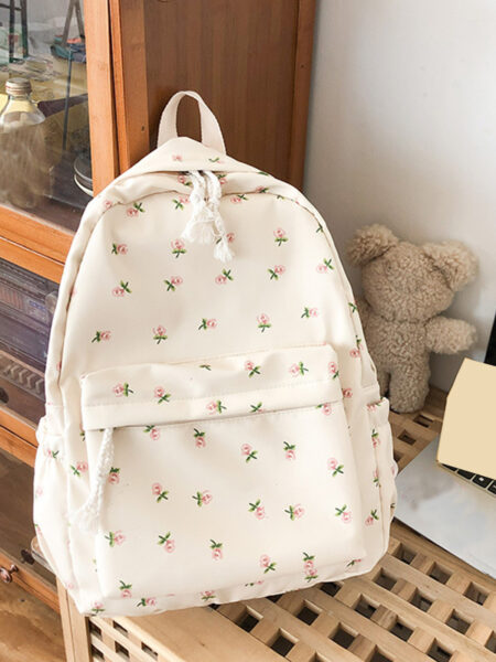 Korean Version Nylon Floral Backpack School Flower Fashion Backpack Junior High School Backpack Travel Bag