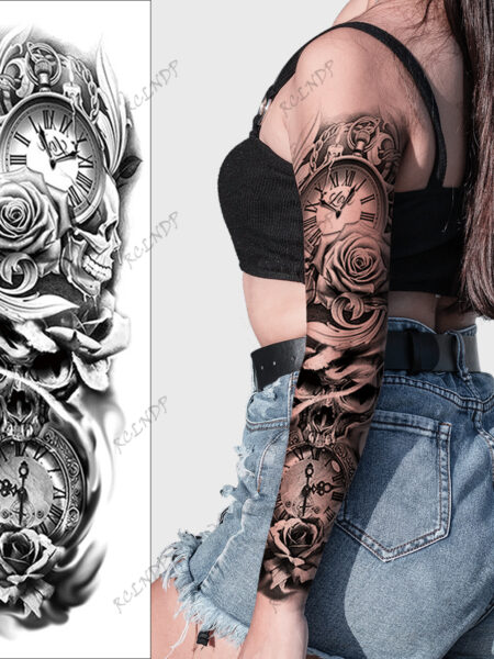 Waterproof Temporary Tattoo Sticker Rose Skull Head Clock Fake Tatto Flash Tatoo arm Tato for Girl Women