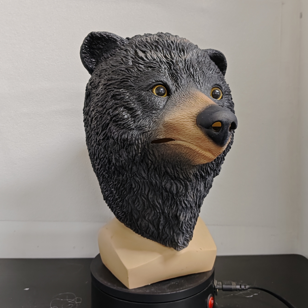 Deluxe Black Bear Mask Novelty Cute Animal Latex Headgear Halloween Carnival Costume Party Funny Grizzly Bear Full Head Mask
