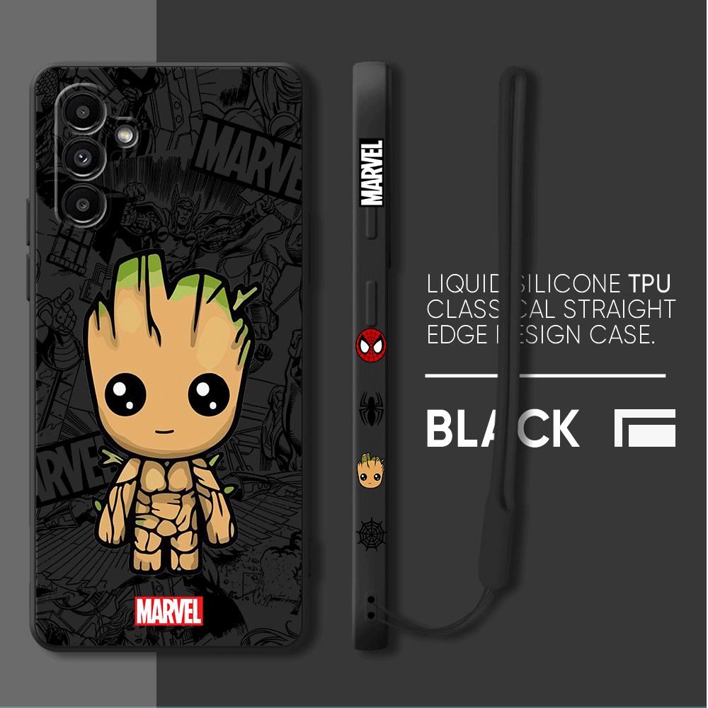 Marvel spiderman Groot Phone Case for Redmi Note 8 9 10 Pro 5G 7 10T 12 10 11 Pro 12S 11S 9S 9T Square Liquid Cover