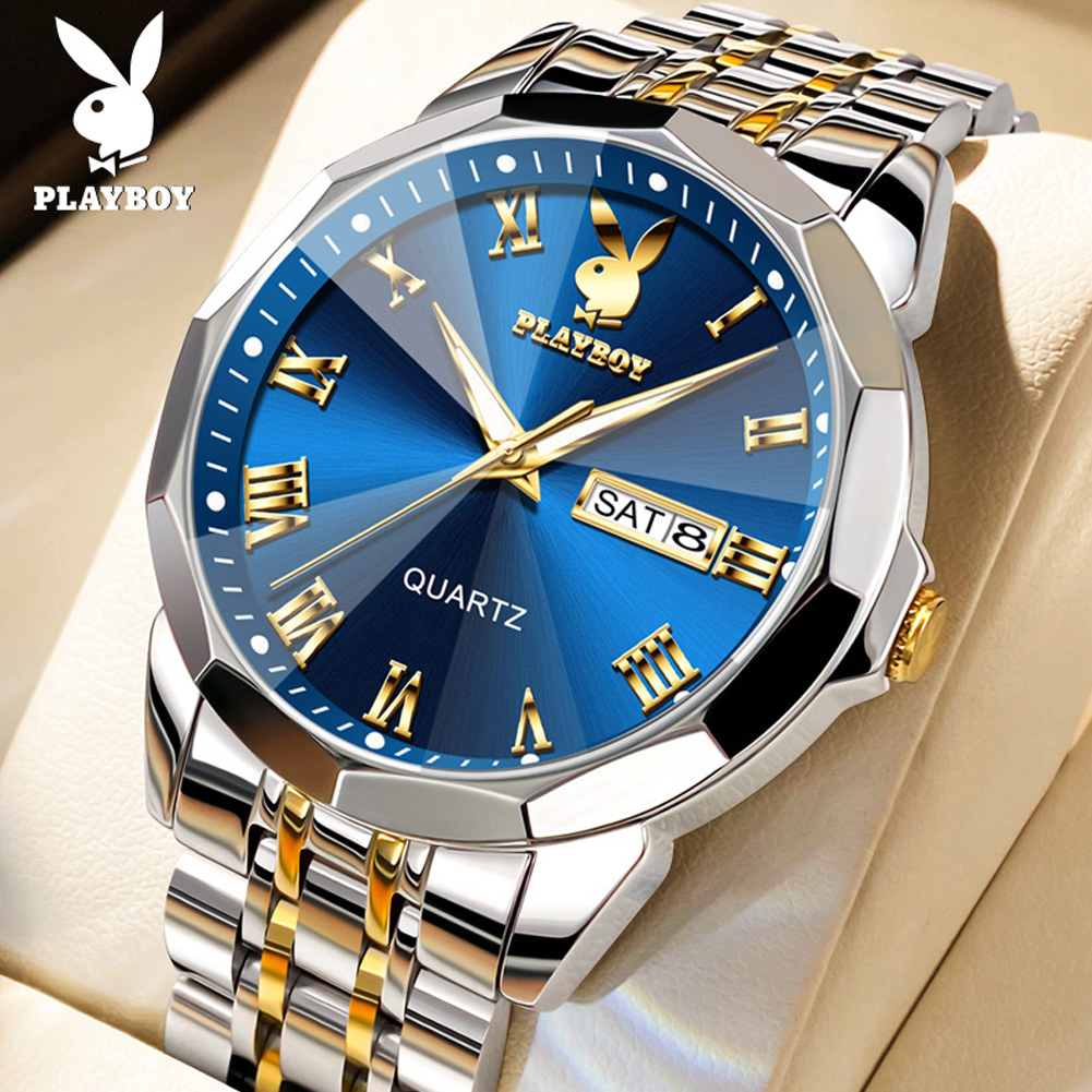 PLAYBOY Luxury Fashion Men's Quartz Watches Original Stainless Steel Waterproof Watches for Men Best Selling Men's Wrist Watches