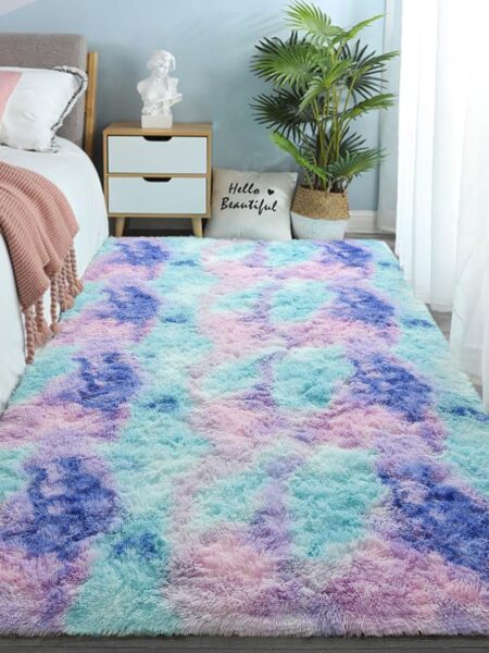VIKAMA Tie-Dye Plush Carpet Large Area Living Room Floor Mat Home Decor Kawaii Soft Non-Slip Bed Blanket For Children's Bedroom
