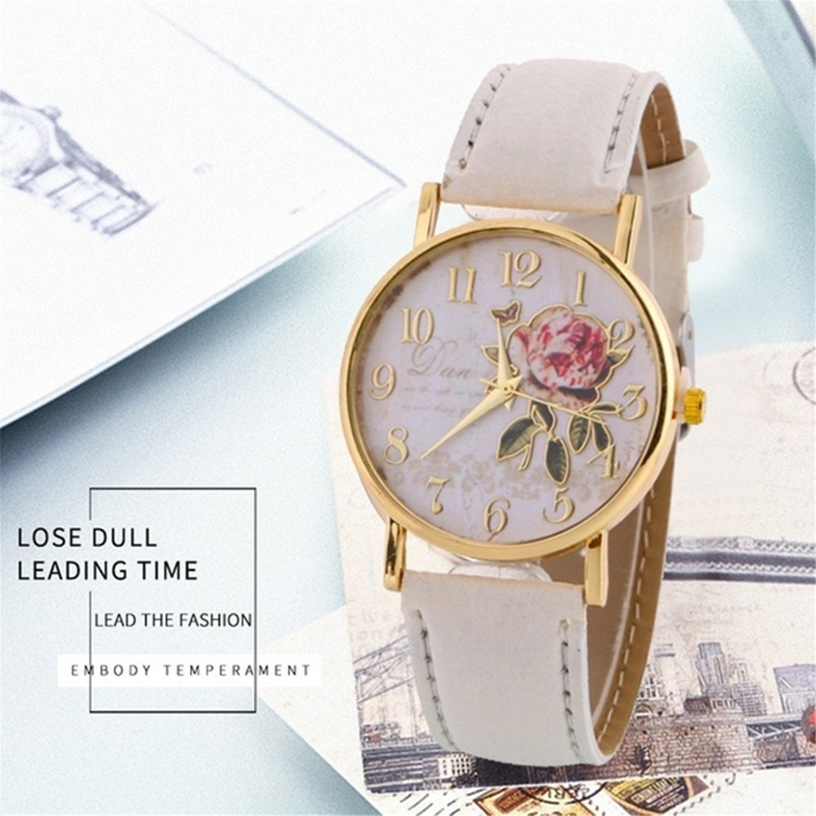 Creative Striped Quartz Watch Leather Watch With Diamond Strap