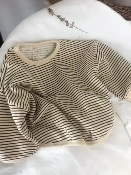 Boys Sweaters Tees Spring Long Sleeve Korean Loose Striped Tops Children's T-shirts All-match Bottoming Girl Shirts