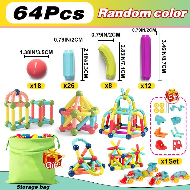 STEM Magnetic Building Blocks Toy Magnetic Construction Set Magnet Ball Sticks Rod Games Montessori Educational Toys For Kids