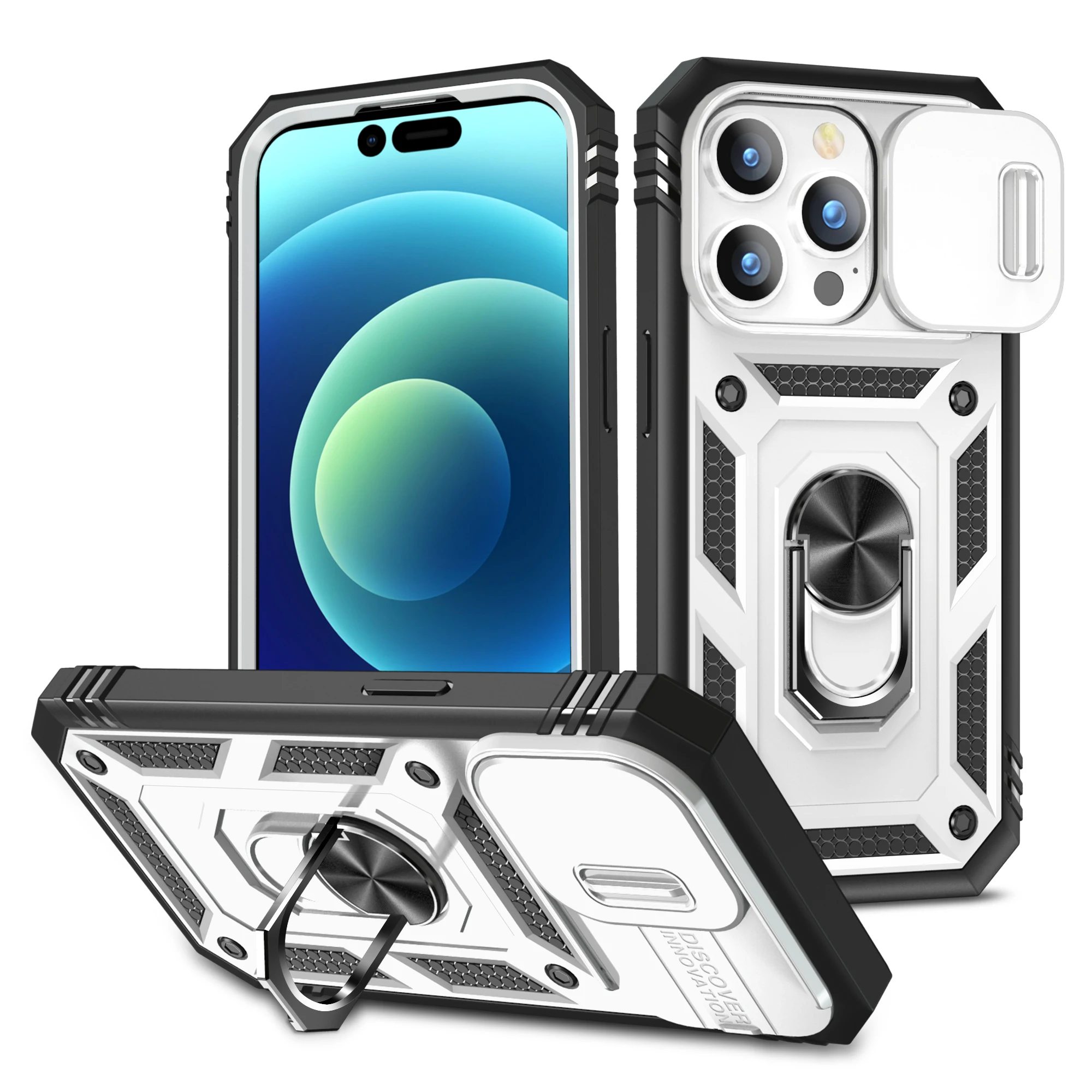 Heavy Duty Case For iPhone 15 Pro 14 Plus 13 Pro Max 12 11 XS Max X 8 7 Slide Camera Build in 360 Degree Rotate Kickstand Case