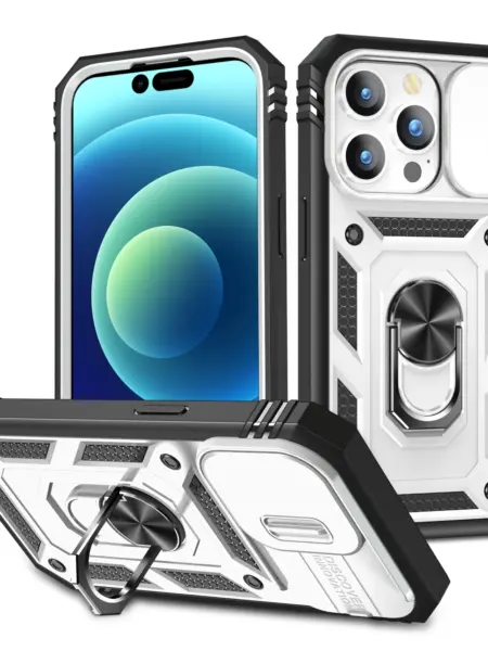 Heavy Duty Case For iPhone 15 Pro 14 Plus 13 Pro Max 12 11 XS Max X 8 7 Slide Camera Build in 360 Degree Rotate Kickstand Case