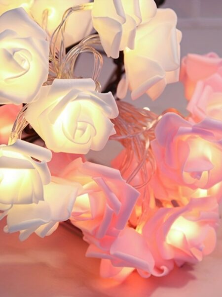 1pc 2M 10Lights LED White and Pink Rose String Lights For Room Garden Decoration Night Light Without Battery