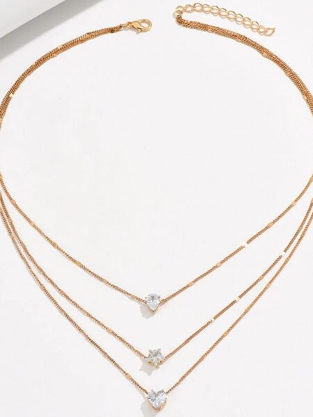 3 Pcs Crystal Zircon Necklace Set Heart Star Layered Pendant Necklace Women Fashion Square Rhinestone Female Necklaces Jewelry