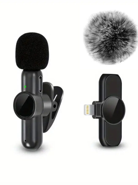 Wireless Lavalier Microphone With Windproof Cover Audio Video Recording Mini Mic For iPhone Android Mobile Phone Microphone