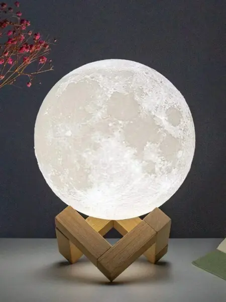 8cm Moon Lamp LED Night Light Battery Powered With Stand Starry Lamp Bedroom Decor Night Lights Kids Gift Moon Lamp