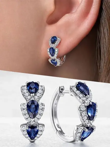 Huitan Luxury Trendy Blue Cubic Zirconia Hoop Earrings Wedding Party Elegant Accessories for Women Anniversary Gift New Jewelry