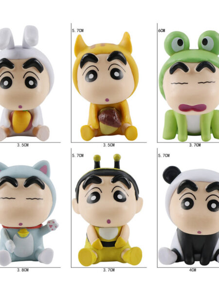 6pcs/set Anime Crayon ShinChan Figures 6cm Nohara Shinnosuke Action Figure Animal Series PVC Model Desktop Ornaments Kids Gift
