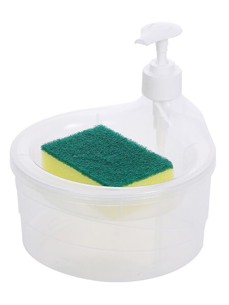 Soap Dispenser and Scrubber Holder Multifunctional Dishwashing Container 1000ml Manual Sink Dish Washing Soap Dispenser