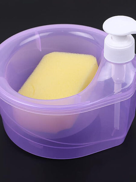 Soap Dispenser and Scrubber Holder Multifunctional Dishwashing Container 1000ml Manual Sink Dish Washing Soap Dispenser
