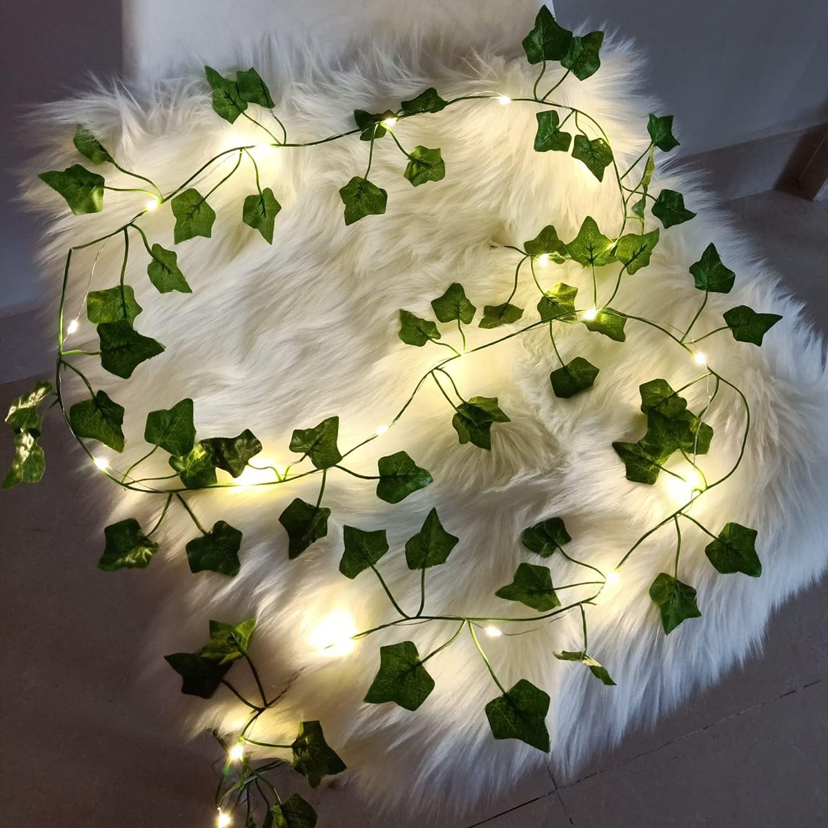 1Pack Ivy Fake Vines Artificial Ivy with 20 LED String Light Leaf Wall Faux Leaves For Room Garden Office Wedding Wall Decortion