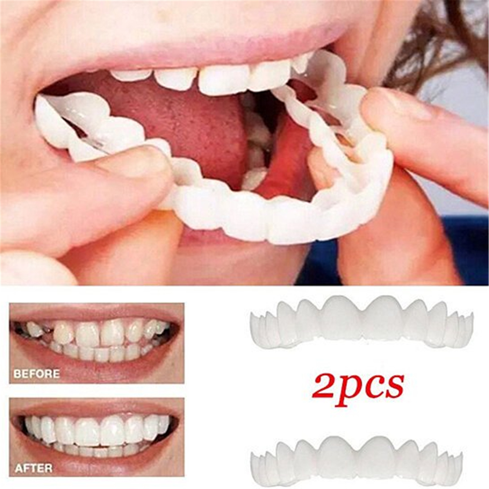2/4/10Pcs/Set Comfort Fit White Fake Teeth Cover Top Veneer Denture Kit suit for most person