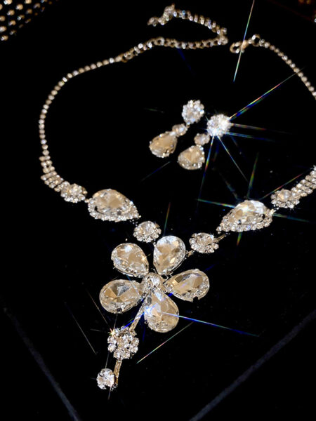 Large Water Drop Flower Necklace Earrings Set Shining Full Rhinestone Necklace For Women Bridal Wedding Party Jewelry Sets
