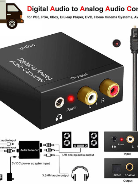 2024 New Digital to Analog Audio Converter Optical Fiber Coaxial Signal to Analog DAC Spdif Stereo 3.5MM Jack 2*RCA Amplifier Decoder Taotai